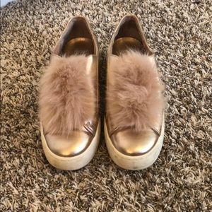 Bronze/Pink puffball shoes